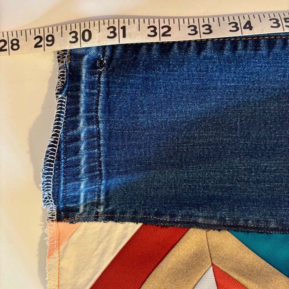 Ann Taylor Up Cycled with Vintage Arrowhead Quilt Bell Bottom Blue Jeans Sz‎ 8 - Picture 10 of 13